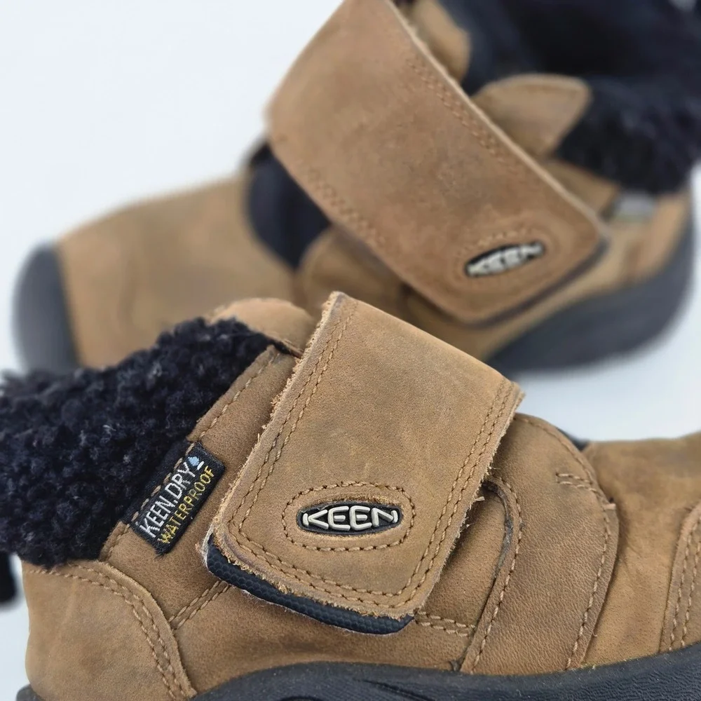 KEEN Kids Kootenay IV Mid Waterproof Brown Leather Wide Toe Box Boots US 8 VGUC